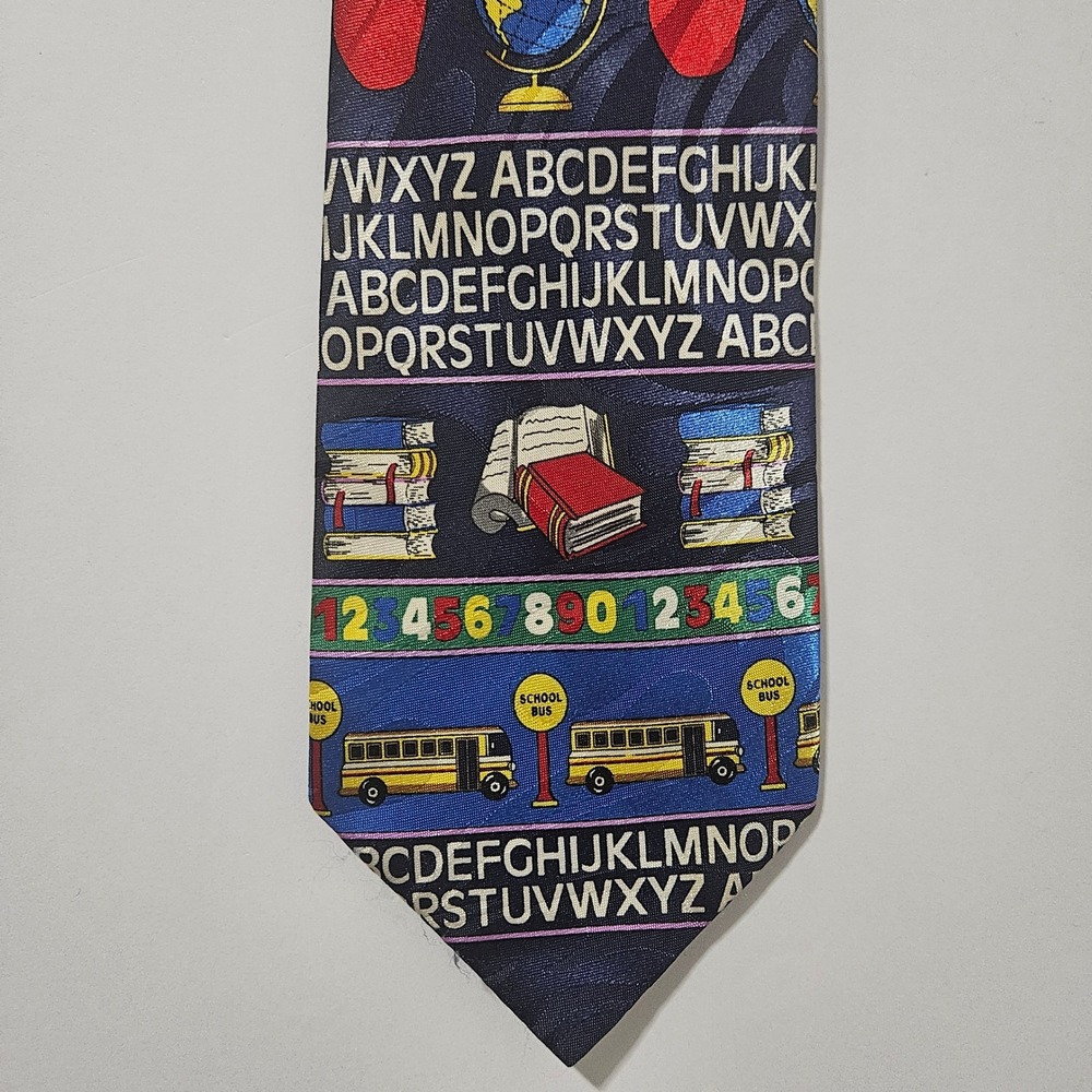 Steven Harris Mens Back to School Teacher Novelty Tie Alphabet Books School Bus